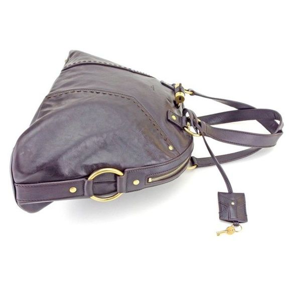 Saint Laurent Tote Bag Leather Brown Gold Muse Handbag - Picture 4 of 7